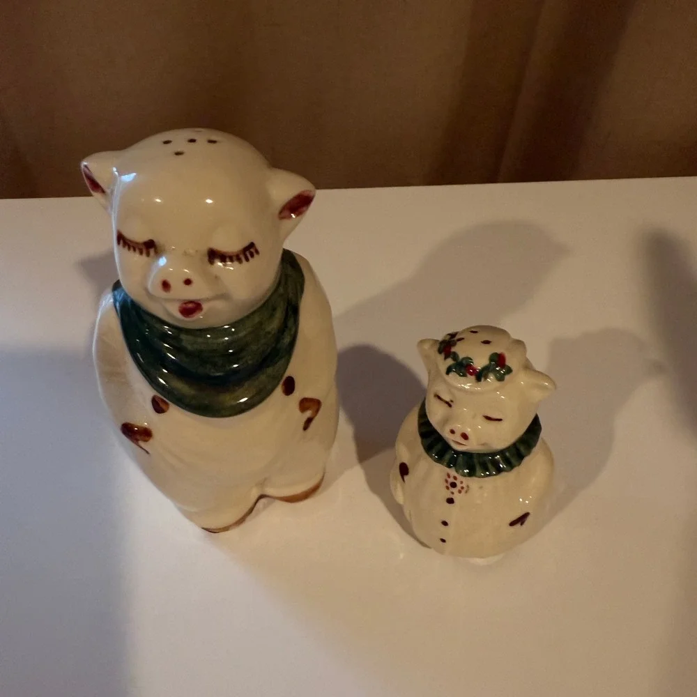 Vintage Ceramic Pig Salt Pepper Shakers Set‎ Cork Stoppers Novelty